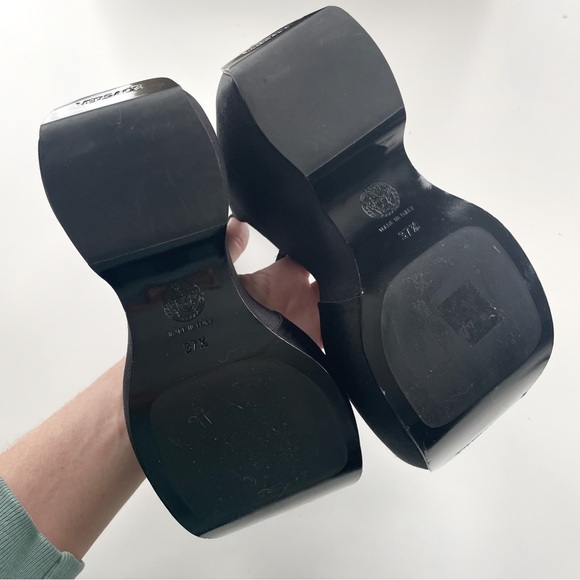 Versace Tri-Platform Satin Platform Wedge Sandal 160mm Strappy Square Toe Heel - Picture 9 of 15